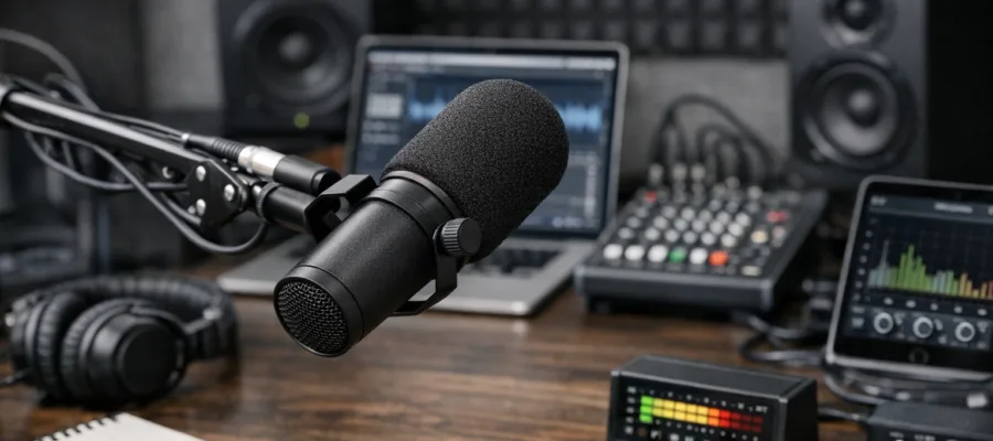 DIY Soundcheck fuer Mikrofon im Podcaststudio: So klappt’s